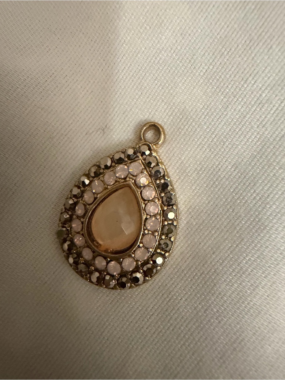 Gold Teardrop Pendant with Blush Pink Center and Crystal Halo